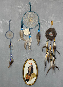 Dream Catcher Lot 3 w/ Fred Harvey + Native American Framed Portrait Boho SW