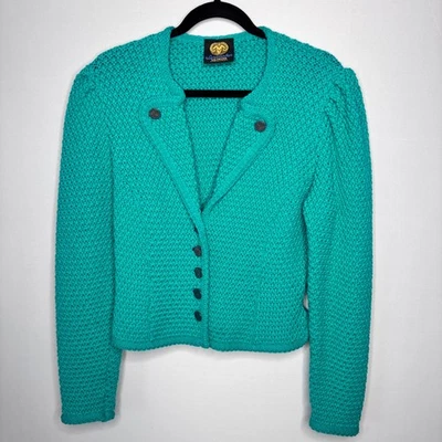 Lanamoden Salzburg Austria Teal Knit Button Up Cardigan Sweater Women's S/M - Image 1 of 4