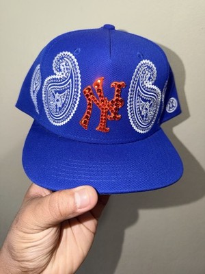 Custom New York Mets Yankees Twnty Two Blue Paisley embroidery with rhinestones