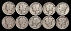 (10)  *MERCURY DIMES*- Various Dates- 90% SILVER - US MINT - All (D) Denver Mint