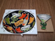 Clay Art Ceramic Chip and Dip Set 2-Piece Platter Serving Dish