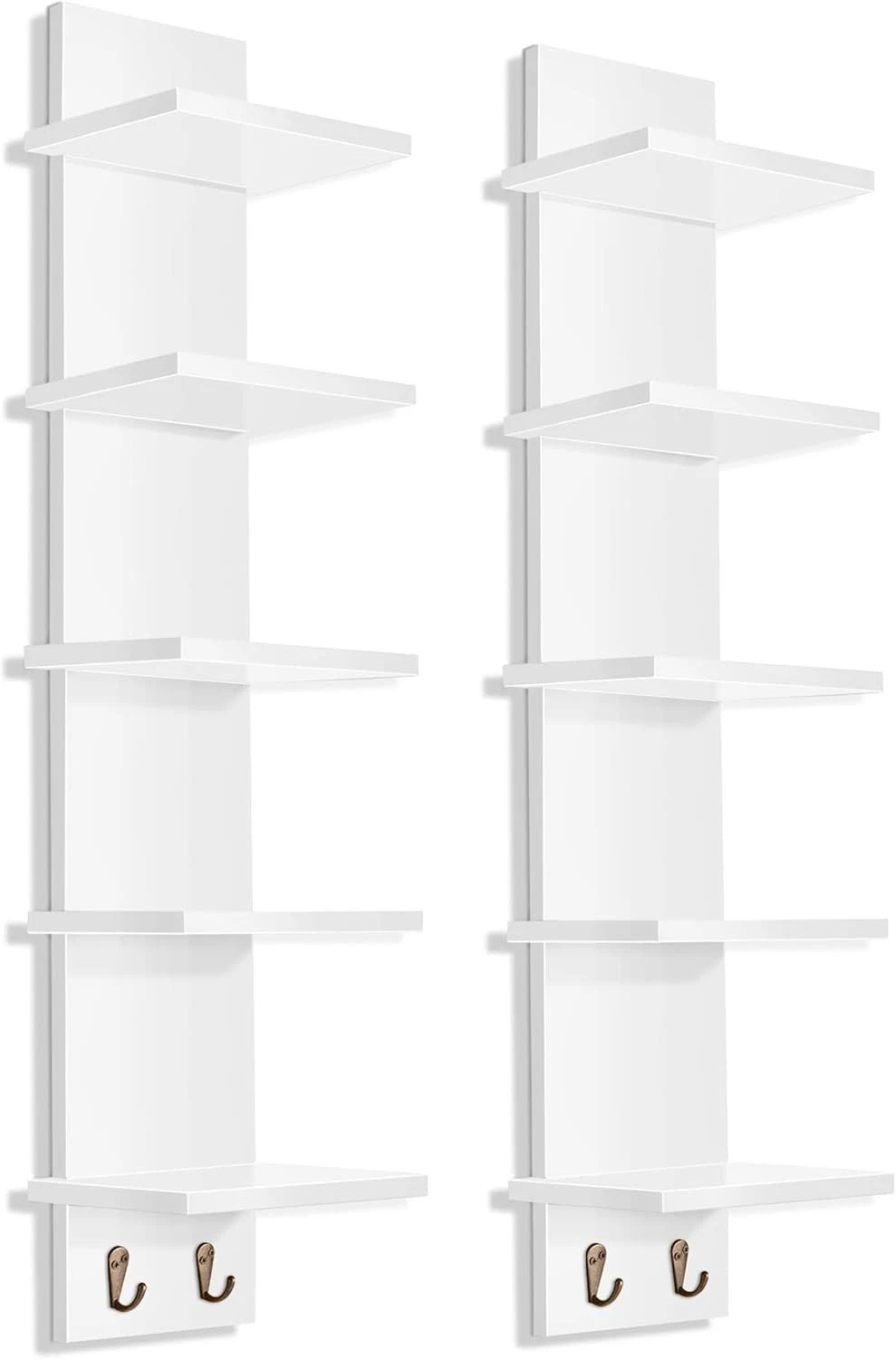 5 Tier Wall Shelf Unit W/ Hooks Vertical Column Utility Shelving Home Decor &