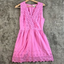 J. Crew Pink Border Eyelet Dress Sleeveless Surplice 2 XS Extra Small