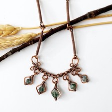 Bohemian Stone Necklace Fringe Handmade Copper Wire Wrapped Quartz Chandelier