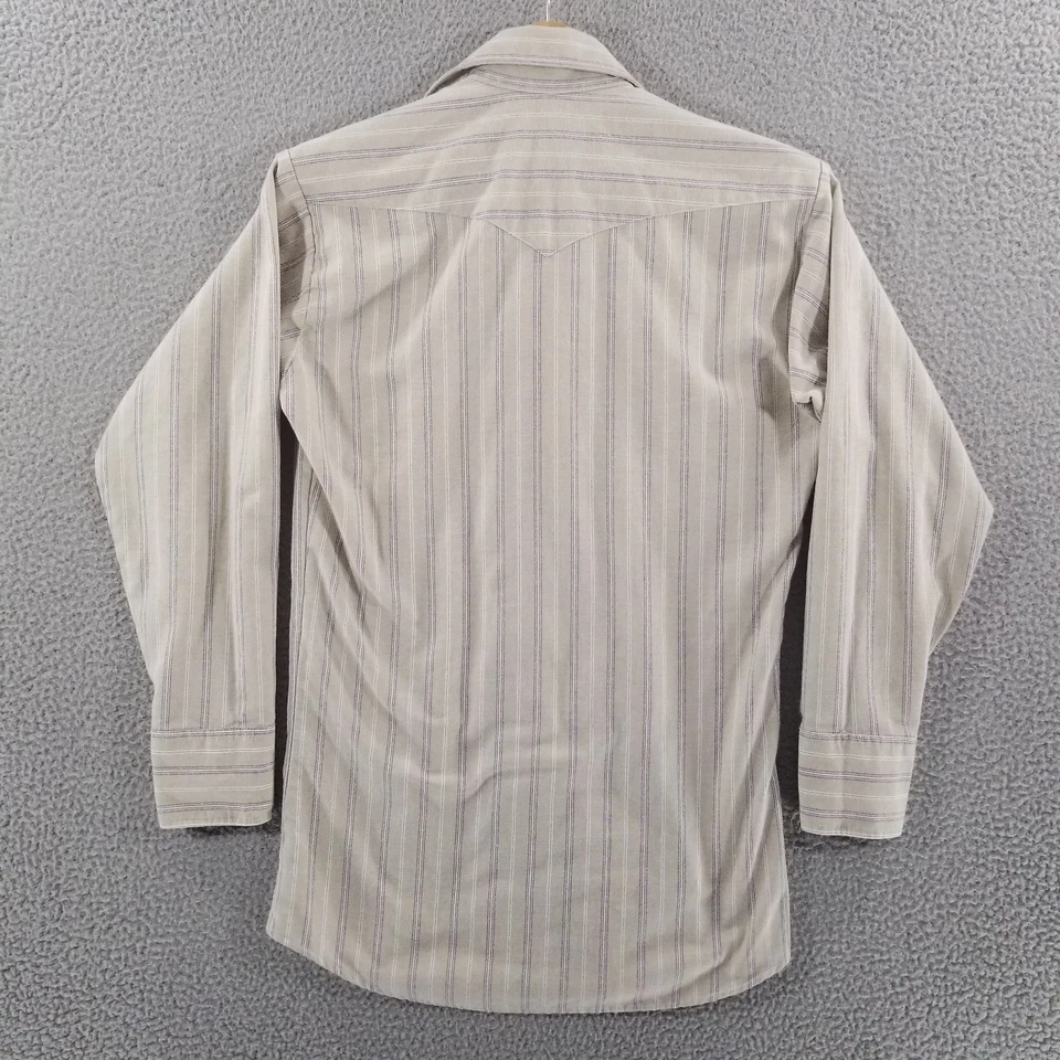 Винтажная тонкая рубашка Panhandle мужская 15 маленькая в полоску вестерн жемчуг застежка США 70-е 80-е - Изображение 4 из 4