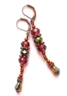 PLUM & RAINBOW crystal dangle COPPER earring LEVERBACK handmade #N25