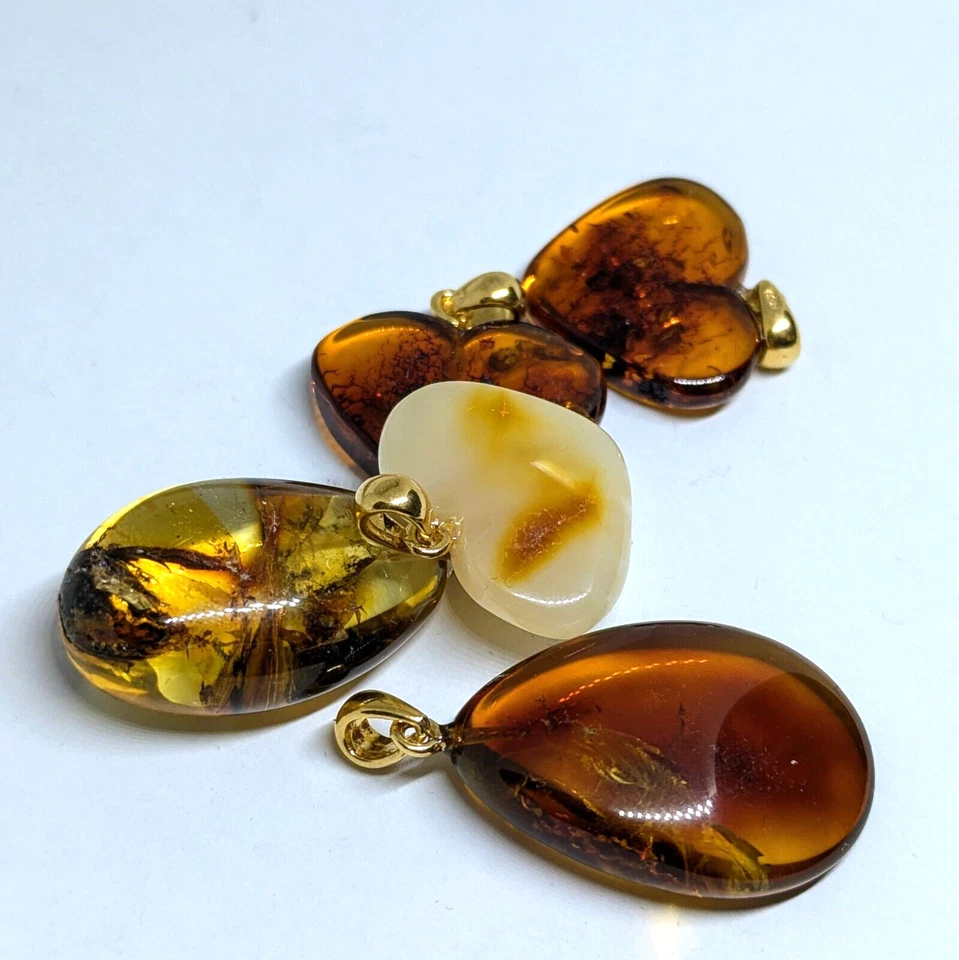 Lotto di 5 ciondoli in ambra naturale del Baltico all'ingrosso in argento... - Immagine 4 di 4