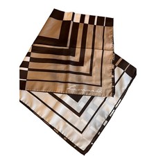 Vintage 70s Leonardi mod print scarf taupe chocolate brown