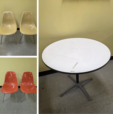 1970s Herman Miller Eames Contract Table w/ 4 Fiberglass Shell Chairs FREE SHIP