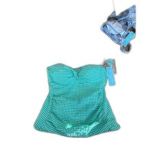 NWT Draper James Green Gingham Seersucker Twist Bandeaukini Tankini Top Size M