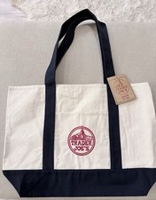 Trader Joe's Foldable Canvas Reusable Shopping Bag White Black Solid Tote