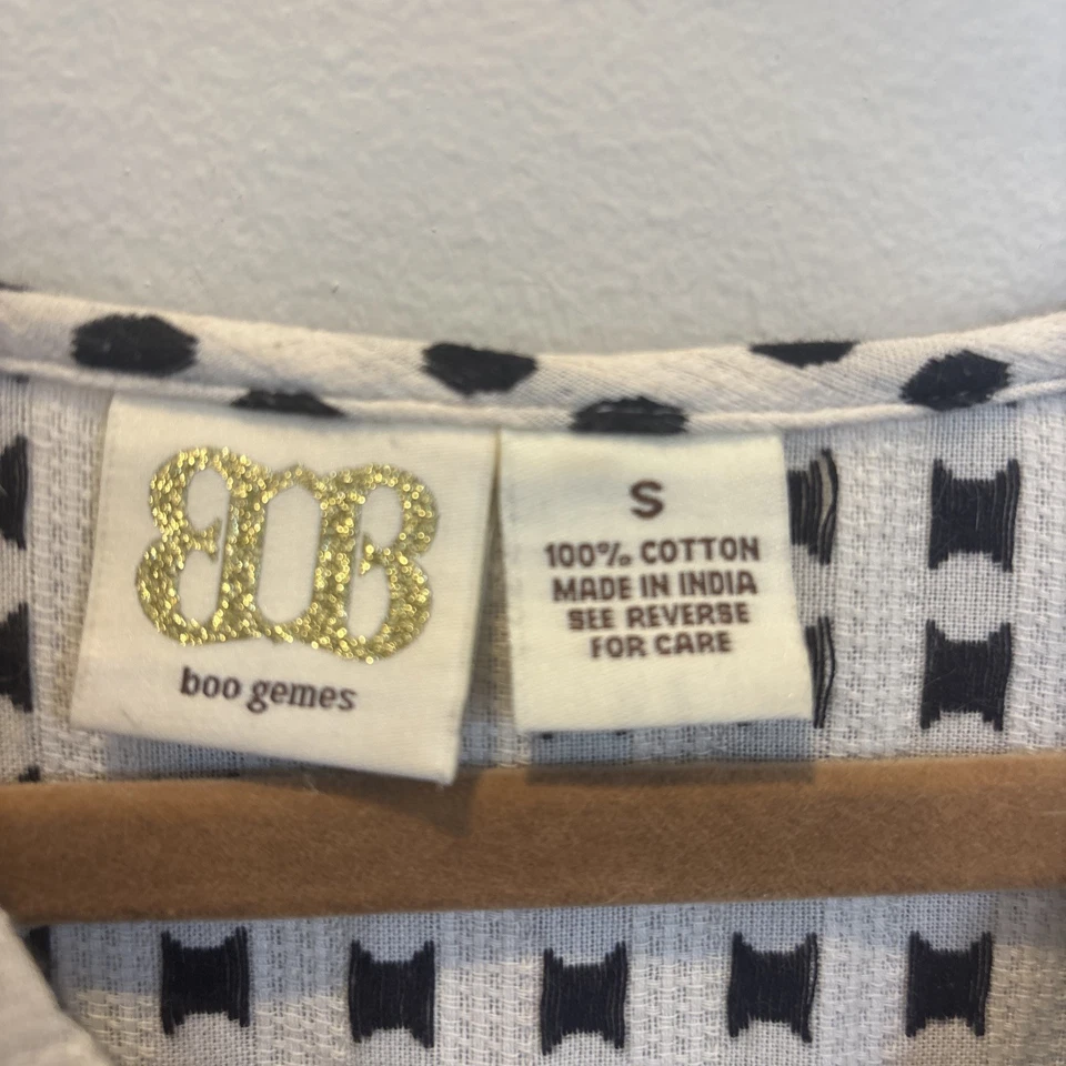 Vestido túnica feminino BB Boo Gemes preto branco bolinhas shift pequeno algodão boho - Imagem 3 de 4