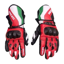 Ducati Corse Motorbike Racing Leather Gloves Red Black Green Carbon Knuckle Prot