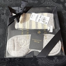  109 Charter Club Cashmere Ciao Sleep Mask  Socks Boxed Gift Set -Grey / Ivory