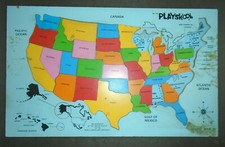 VINTAGE 1960'S PLAYSKOOL WOODEN UNITED STATES MAP INCOMPLETE