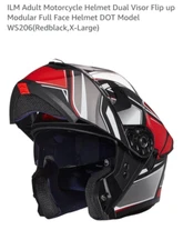 ILM Motorcycle Dual Visor Flip Up Modular Full Face Helmet WS206 Red/Black  XL