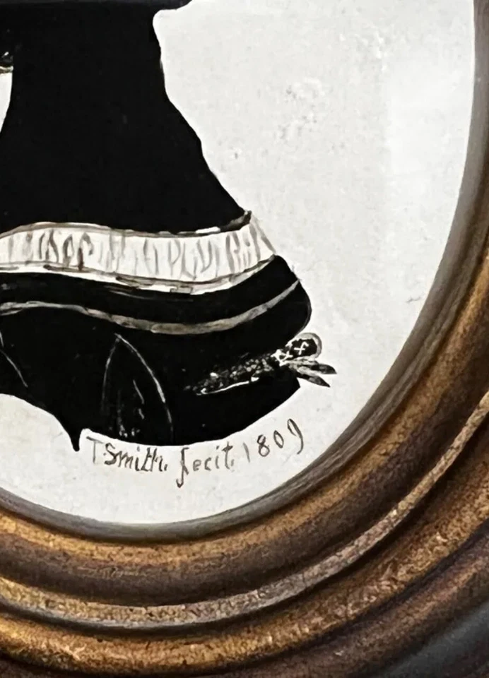 ANTIGUO RETRATO DE ARTE POPULAR AMERICANO DEL SIGLO XIX SILUETA HUECA FECHADA 1809 Foto 3 de 3