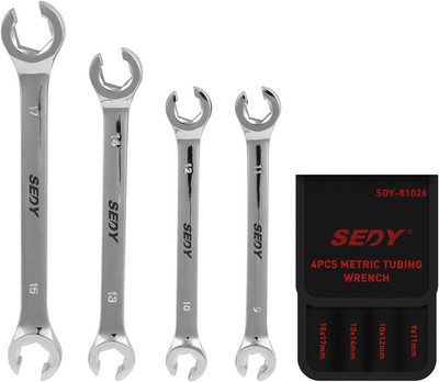 SEDY 4-Piece Flare Nut Wrench Set, Offset End Spanner Metric 9 10 11 12 13 14 15