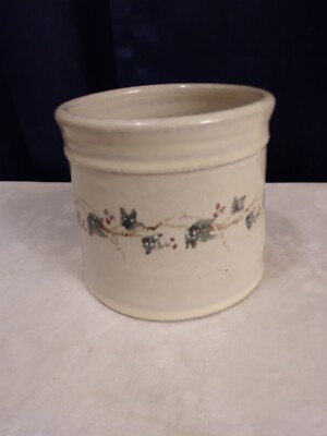 VTG? Old Stone Pottery Pot/Planter/Utensil Crook Ivy Leaves & Stems 5''Hx5.5'' Dia