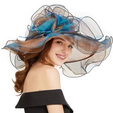 Women Oganza Sun Hat Church Wide Brim Wedding Formal Fascinator Hat