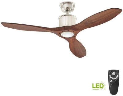 Ceiling Fan With Light Kit Brushed Nickel 52in 3 Wood Blades Led