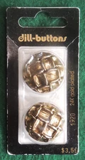2pc Dill-Buttons of America #1920 24K Gold Plated 1" (25mm) Round w/ Squares New