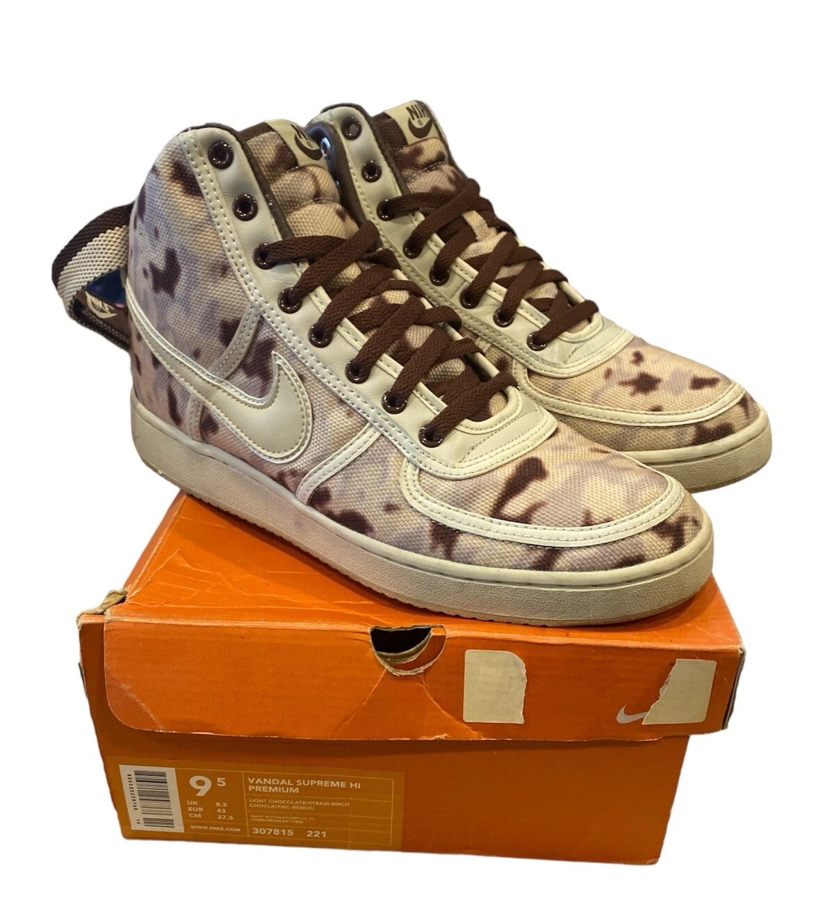 1344) Nike Vandal Supreme High Premium Chocolat 2005 307815 221 homme taille 9,5