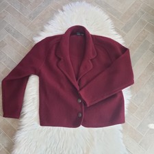 Reed Hunter Womens Jacket Medium Boiled Wool Maroon Designer Button Blazer Vtg