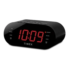 Timex Alarm Clock for Bedroom with FM Radio and USB Charger - Black