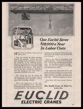 1921 Charles H Bohn Foundry Detroit Euclid Electric Crane Hoist Vintage Print Ad