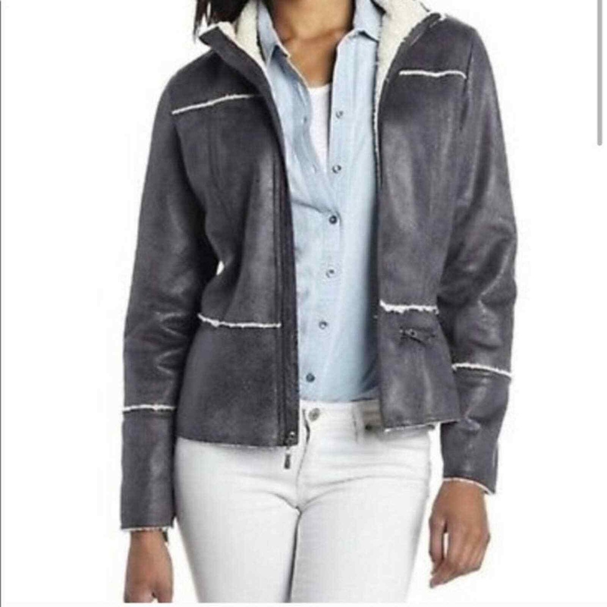 Prana Esme Gray Sherpa Lined Jacket M EUC CG