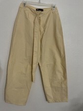 NWOT zara women pale yellow trousers with zip fly high rise cropped size XS