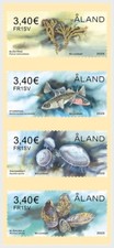 Aland 2025 Finlandia Etykiety frankaturowe Skarby Małże morskie meduzy 5v pasek