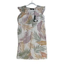 NEW Tahari Dress Womens Size M Oatmeal Floral Sundress 100% Linen Lagenlook