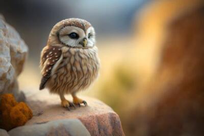 Wandbild: Eine entzückende kleine Eule (Athene noctua) sitzt auf einem [...]