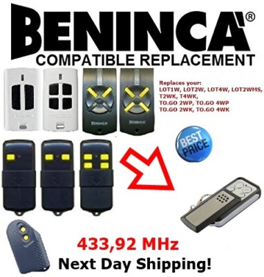 BENINCA Compatible Remote Replacement T2WV, T4WV, TOGO 2WV, TOGO 4WV, 433,92MHz
