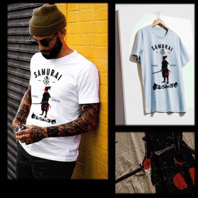 Samurai T-Shirt Ronin warrior with enemy heads Bushido Code Japanese katana tee