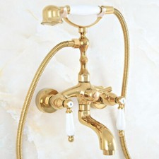 Luxury Gold Color Brass Wall Mounted Clawfoot Bath Tub Faucet with Hand Shower