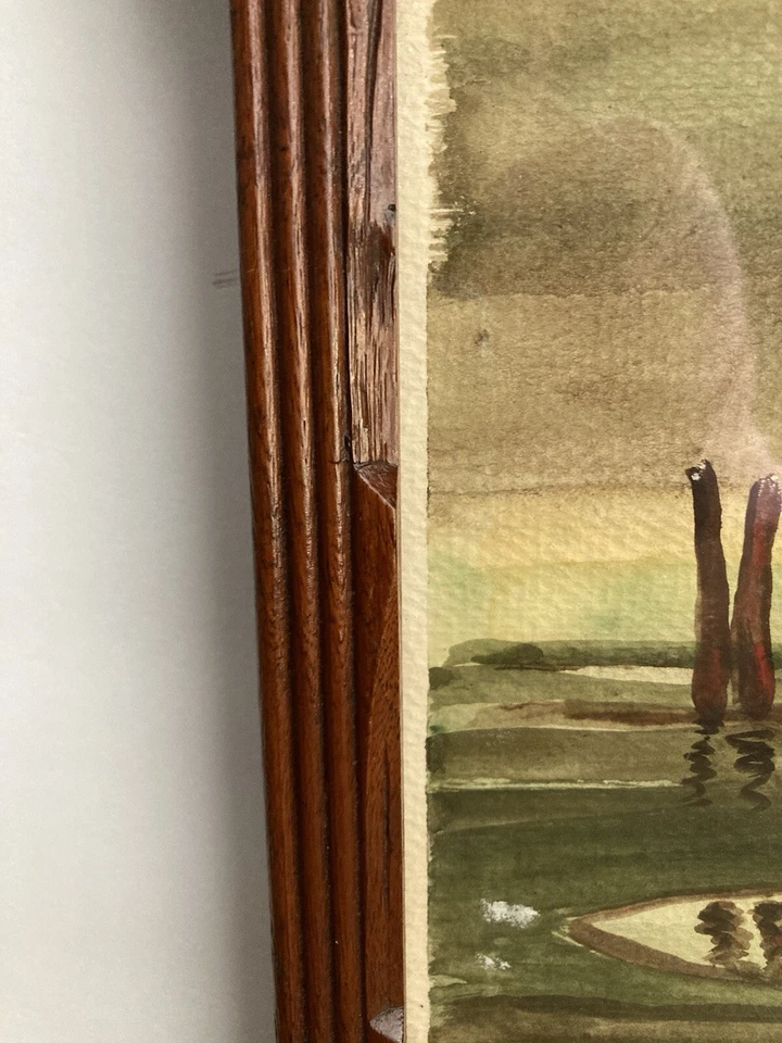 Antique Black Forest Frame w Signed Watercolor Painting Walnut Adirondack Crafts - Image 4 of 4