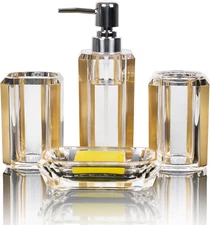 4-Piece Premium Acrylic Bathroom Accessory Set-Hand Sanitizer Bottle Lotion Can 