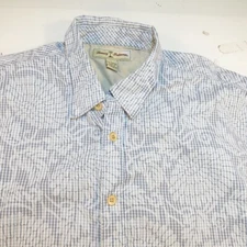 TOMMY BAHAMA HAWAIIAN ALOHA ISLAND HAWAII SHIRT Mens L Seashell Check Blue