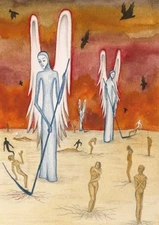 5x7 PRINT OF PAINTING RAVEN CROW RYTA Halloween Dark Folk Art Steampunk Doomsday