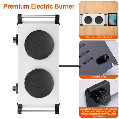 Electric Double Burner Hot Plate for Cooking, 5 Speed Adjustable Thermostats