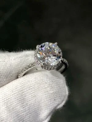 14k or Blanc Cachés Halo 2ct Moissanite Rond Bague de Fiançailles Naturel Côtés - Photo 1/4