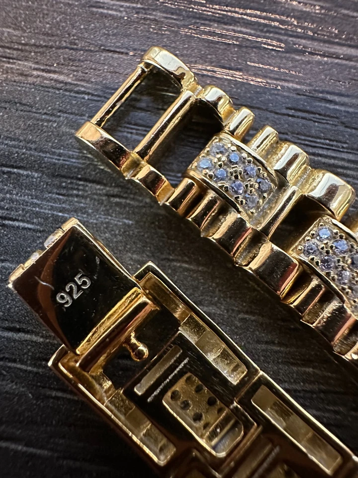 Brazalete de eslabones Hermes helados de 12 mm para hombre de oro sólido real de 14 k sobre plata de ley 925 Foto 3 de 4