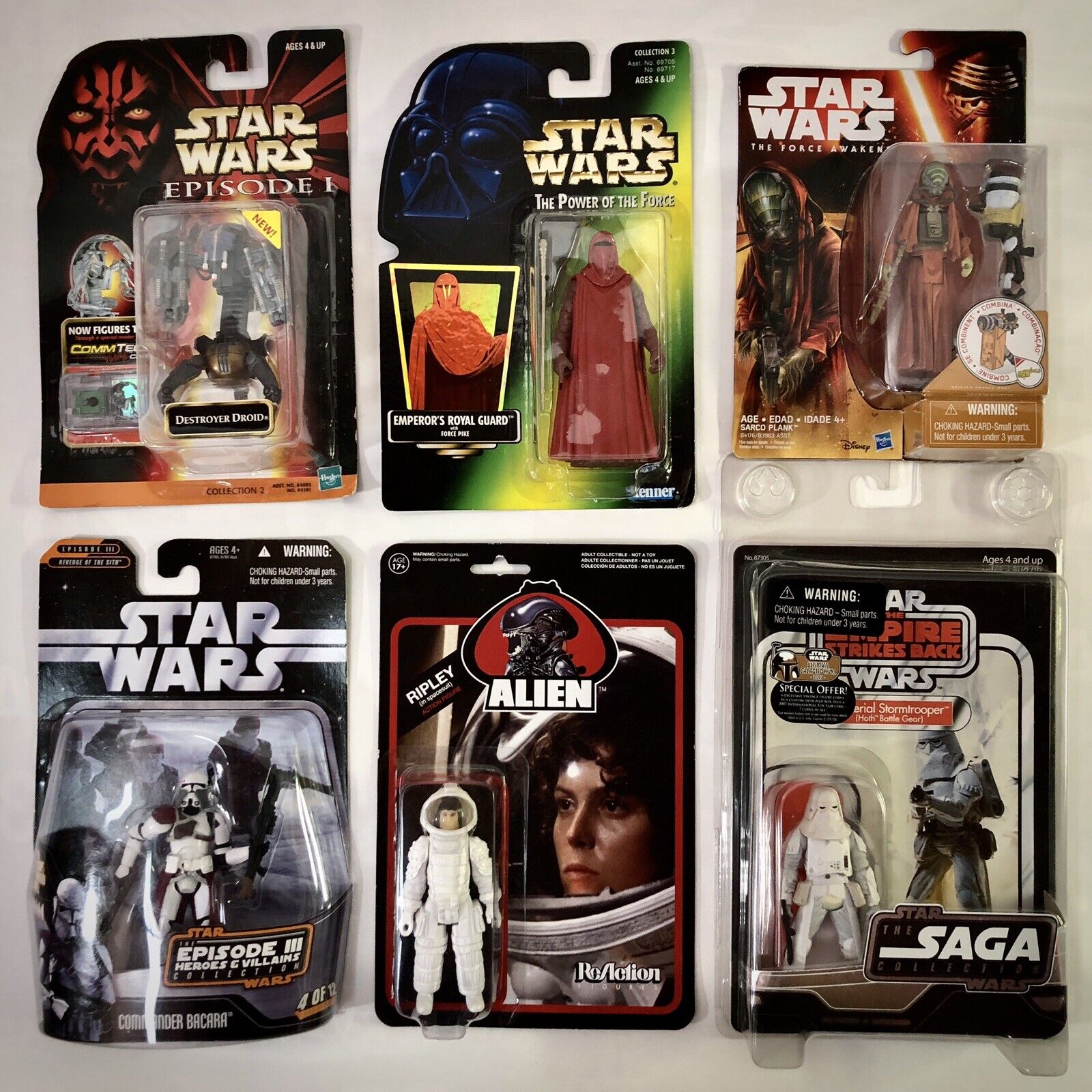 LOT Star Wars, Alien Ripley, Snowtrooper, Royal Guard, Droid, Action Figures