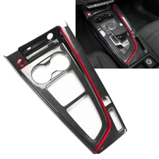 LHD Red Carbon Fiber Print Console Shift Box Panel Cover ABS Fits  17-19 A4 A5