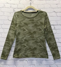 a.n.a. Green Camouflage Crew Neck Long Sleeve T-Shirt Women's Size S