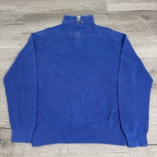 Brooks Brothers Supima Cotton Solid Blue 1/4 Zip Pullover Sweater Mens Large