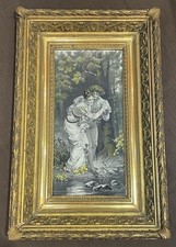 Ancienne soie tissée Neyret Frères d'après M. Vély "Le premier pas" cadre XIXème